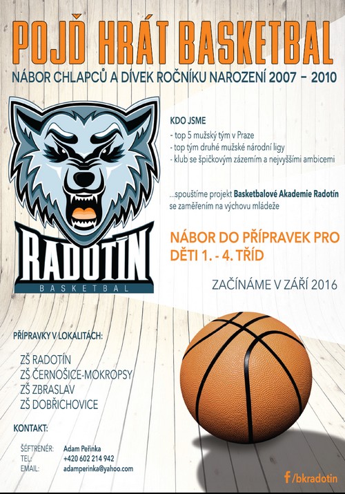 Leták Basketbalová Akademie Radotín